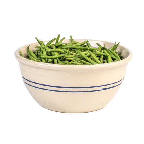 Handcrafted 14-inch stoneware mixing bowl with classic blue stripes, made in the USA, ideal for Kitchen & Food, Baking Supplies, Storage and Serving, and USA Made collections.