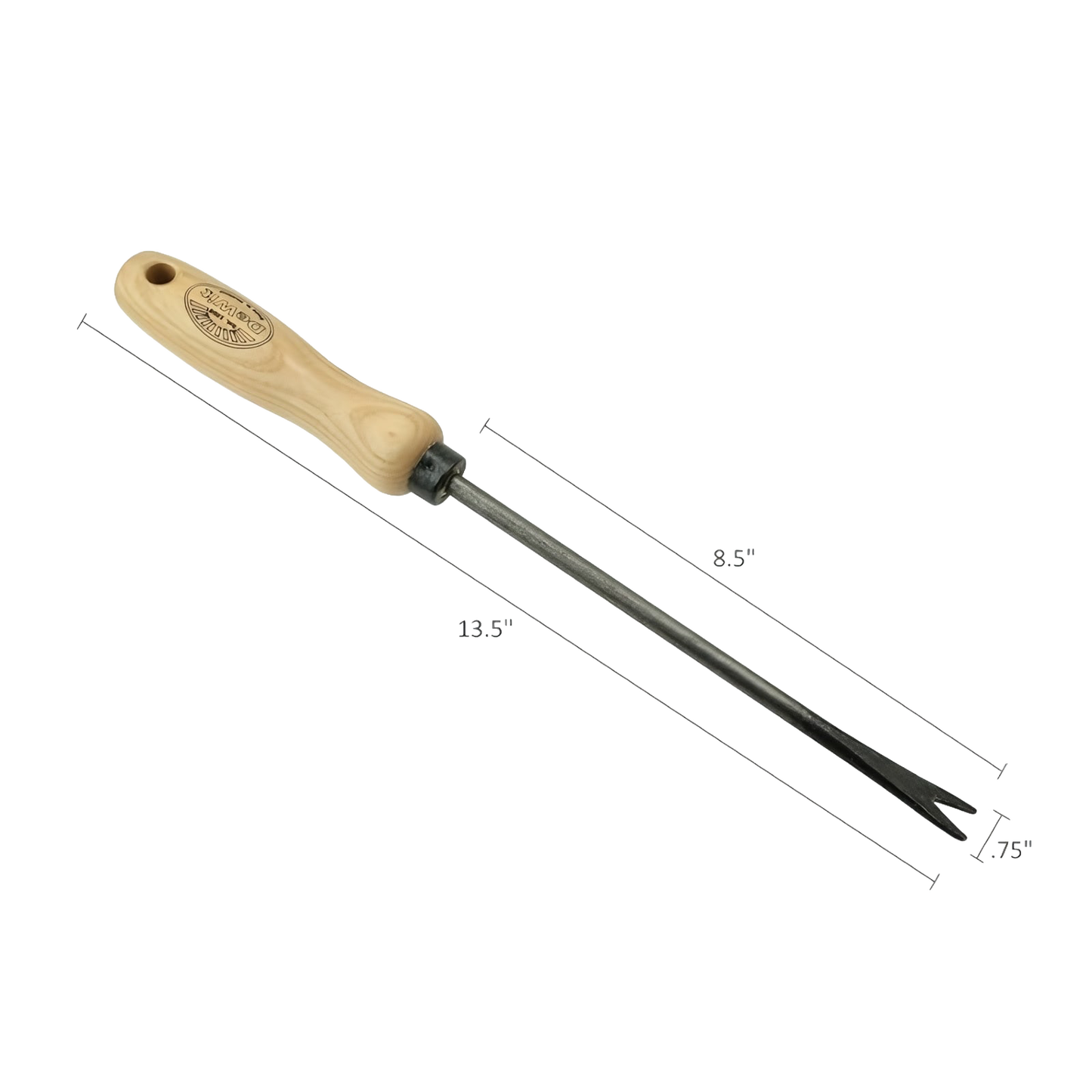 Handcrafted DeWit dandelion weeder with a super strong heavy duty ash wood handle and durable metal prongs, perfect for Farm, Garden & Tool, Digging and Cultivating, and Garden Accessories collections.