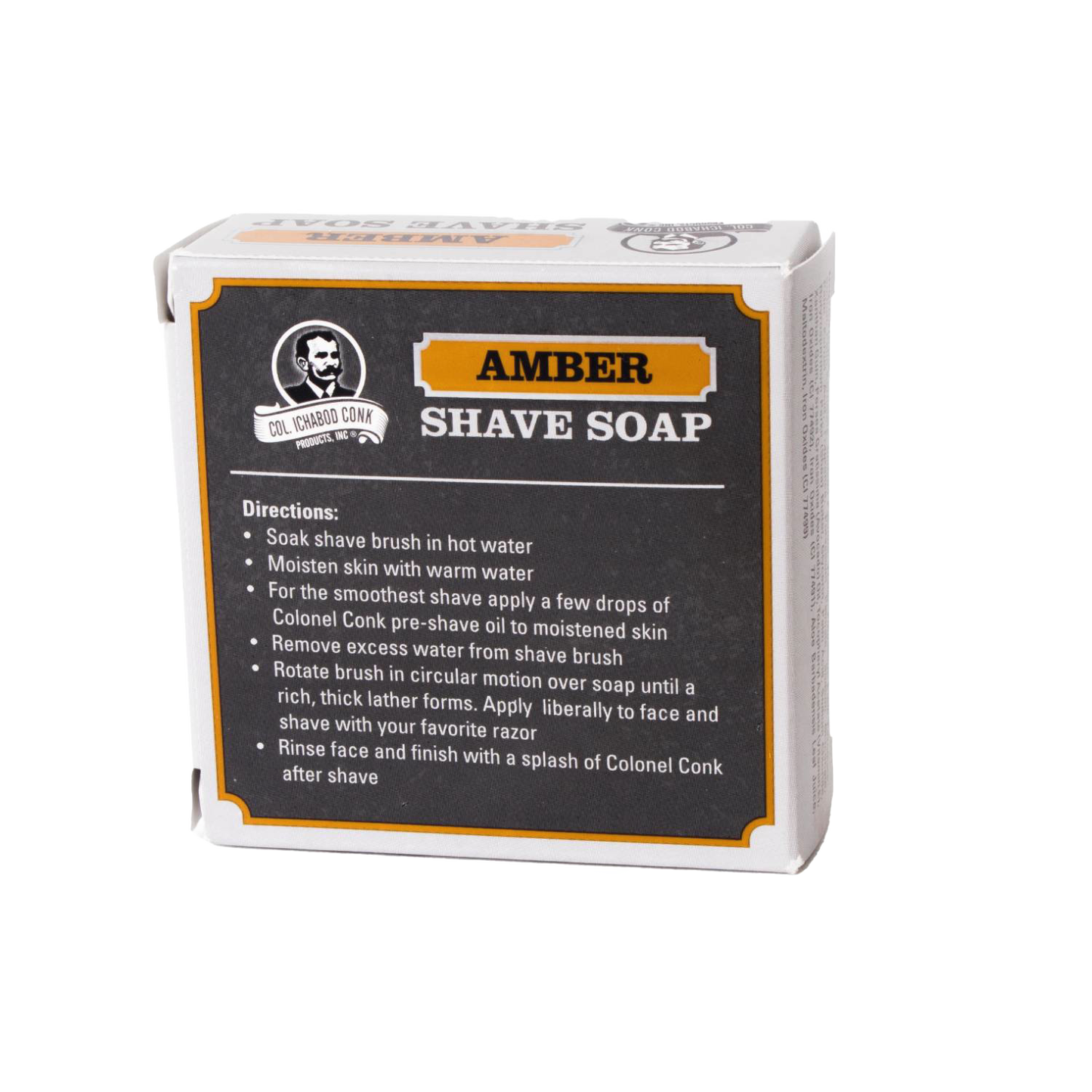 Boxed amber shaving soap with vintage-style label featuring usage instructions, part of Health & Wellness, Grooming and Personal Hygiene, Soaps and Soapmaking, USA Made, Best Sellers, and Promo Eligible collections.