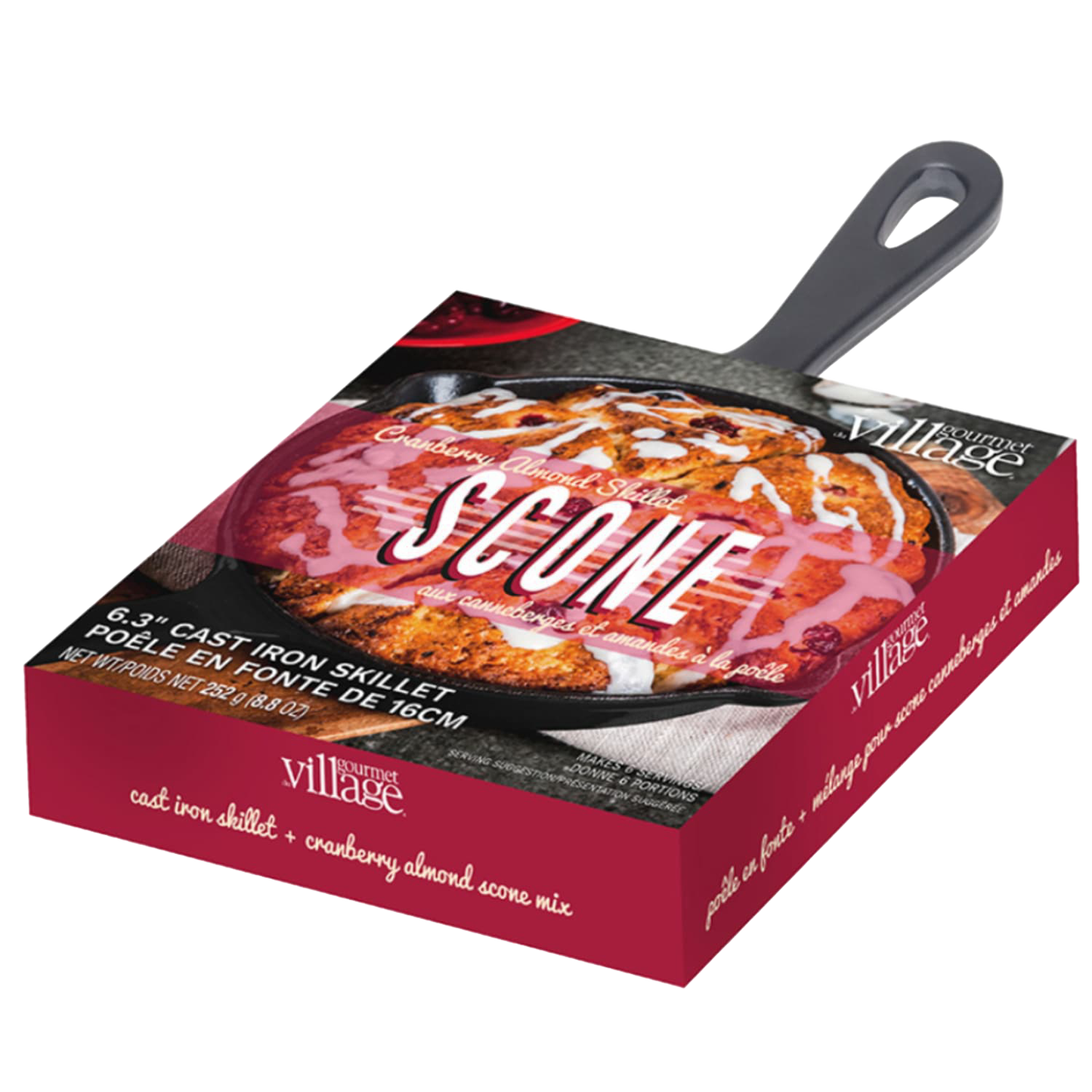 Handcrafted cranberry almond scone mix packaged with a black 6.3-inch cast iron skillet, ideal for Kitchen & Food, Dry Goods and Mixes, Best Sellers, Promo Eligible collections.