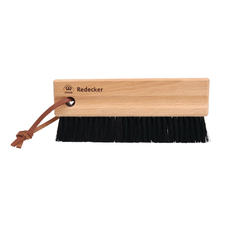 Handcrafted cleaning brush with stiff black bristles and durable oiled beechwood handle, designed for gentle debris removal on fly and window screens, ideal for Home & Decor and Household Cleaning.