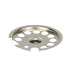 Handcrafted polished chrome central bottom plate with multiple circular cutouts, designed to connect tank and lantern frame, ideal for Lamps & Lighting and Parts and Accessories collections.