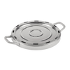 Round stainless steel baking tray with handles and ventilation slots, designed for achieving crispy pizza and versatile cooking in camping ovens, featured in Farm, Garden & Tool, Camping, and Best Sellers collections.