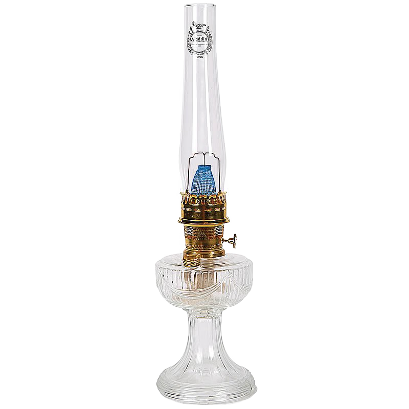 Handcrafted clear glass oil lamp featuring an antique-inspired design with brass burner, part of Lamps & Lighting, Oil Lamps, Table Lamps, Best Sellers, and Promo Eligible collections.