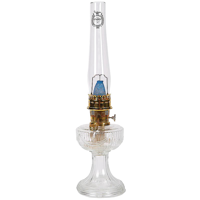 Handcrafted clear glass oil lamp featuring an antique-inspired design with brass burner, part of Lamps & Lighting, Oil Lamps, Table Lamps, Best Sellers, and Promo Eligible collections.