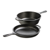 Two-piece cast iron cookware set featuring a deep 3-quart skillet and a shallow griddle lid, handcrafted and made in USA, ideal for Kitchen & Food, Cast Iron, and Cookware collections.