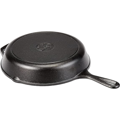 Handcrafted Lodge Classic Cast Iron Skillet shown from the bottom with sturdy handle, pre-seasoned for unbeatable heat retention and durability in Kitchen & Food, Cookware, Cast Iron, Best Sellers, Promo Eligible collections.
