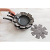 Set of three soft felt pan protectors in small, medium, and large sizes with printed cookware designs, made to cushion pots and prevent scratches in Kitchen & Food and Cookware collections.