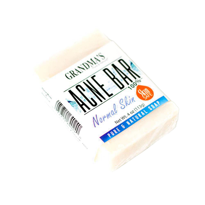 Handcrafted acne-clearing soap bar labeled for normal skin, featuring pure and natural ingredients, ideal for Health & Wellness and Best Sellers collections.