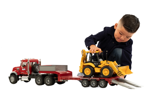 Bruder Toys MACK Granite Truck with Lowboy Trailer & JCB 4CX Backhoe Loader