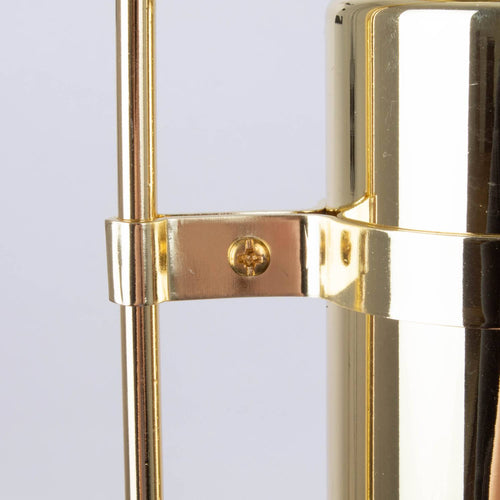 Close-up view of a gleaming brass component featuring a screw-fastened bracket, part of a deluxe hanging lamp frame for 12-inch shades, ideal for Lamps & Lighting, Parts and Accessories, Best Sellers, and Promo Eligible collections.