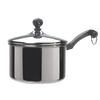 Classic-style stainless steel covered saucepan with a mirror finish and comfortable handle, featuring a thick aluminum core for even heating, ideal for Kitchen & Food and Cookware collections.