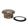 Handcrafted nickel-plated solid brass filler plug with threaded design and rubber washer, compatible with select deluxe oil lamps, featured in Lamps & Lighting and Parts and Accessories collections.
