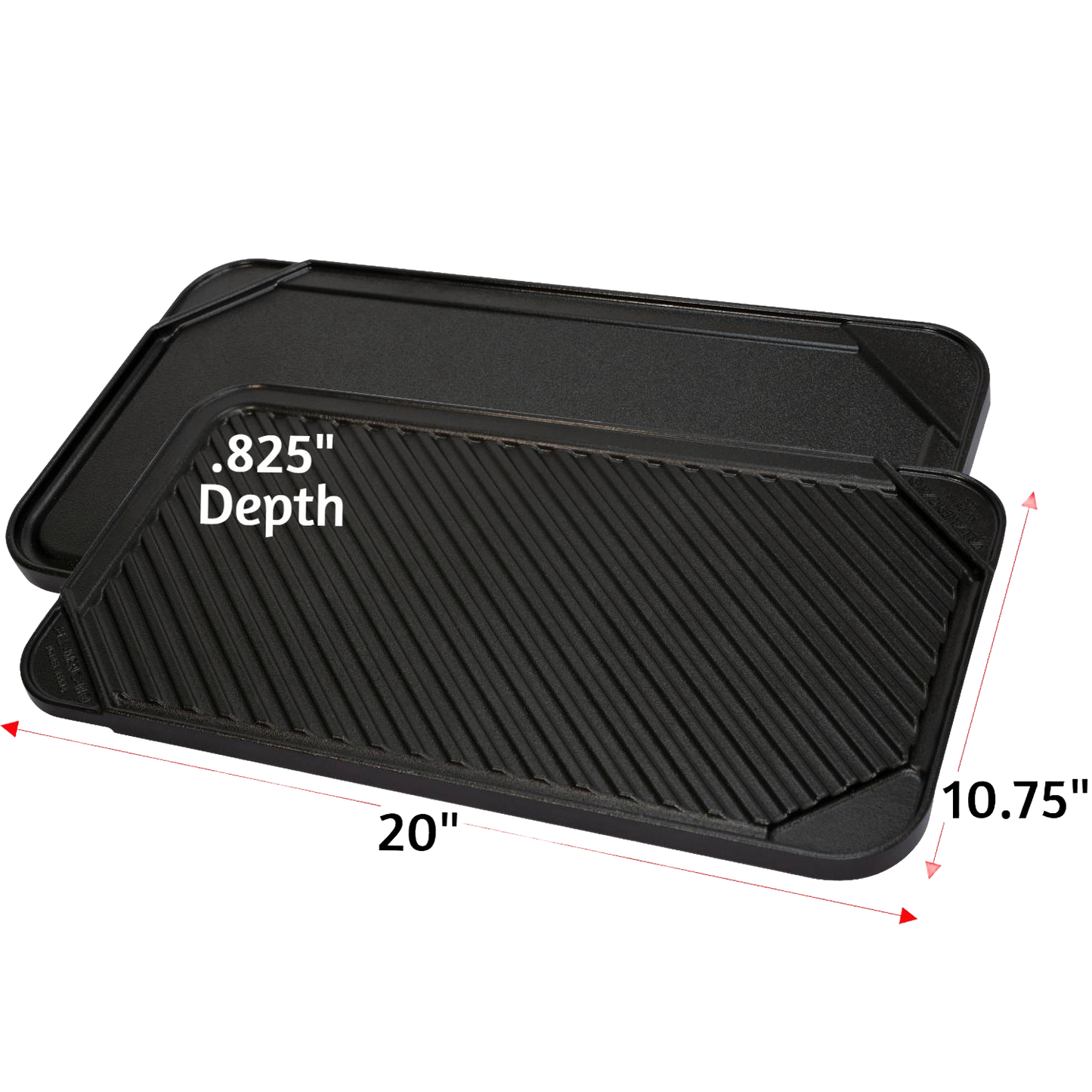 Reversible cast iron stove-top double burner pan with ribbed grill on one side and smooth griddle on the other, featuring a durable nonstick finish, ideal for Kitchen & Food, Cookware, Pots and Pans, USA Made, Best Sellers, and Promo Eligible collections.