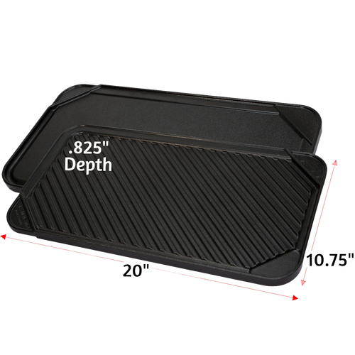 Reversible cast iron stove-top double burner pan with ribbed grill on one side and smooth griddle on the other, featuring a durable nonstick finish, ideal for Kitchen & Food, Cookware, Pots and Pans, USA Made, Best Sellers, and Promo Eligible collections.