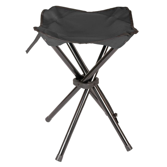 Black fabric seat supported by a sturdy four-legged metal frame folding stool, lightweight and portable for outdoor use in Farm, Garden & Tool, Camping, Best Sellers, Promo Eligible, and Sale collections.