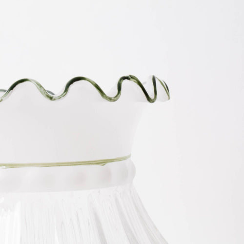 Handcrafted glass lamp shade with a delicate ruffled edge featuring green accents, designed to soften light in Lamps & Lighting, Parts and Accessories, and Best Sellers collections.
