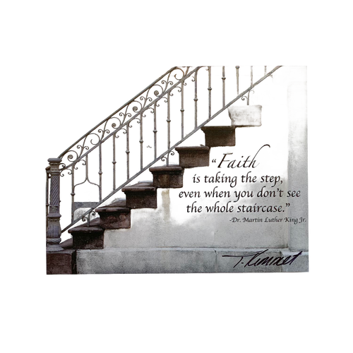 Handcrafted 5"x7" plaque featuring a vintage staircase with an inspiring Martin Luther King Jr. quote, perfect uplifting decor for Home & Decor, Best Sellers, and Promo Eligible collections.