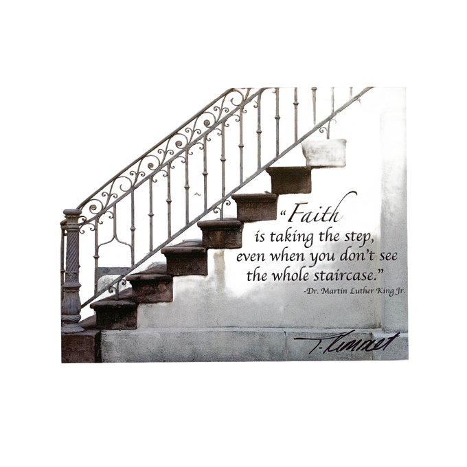 Handcrafted 5"x7" plaque featuring a vintage staircase with an inspiring Martin Luther King Jr. quote, perfect uplifting decor for Home & Decor, Best Sellers, and Promo Eligible collections.