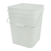White plastic storage bucket with sturdy metal handle and tight-fitting lid, designed for durable food storage and multipurpose use, included in Kitchen & Food, Storage and Serving, USA Made, and Best Sellers collections.