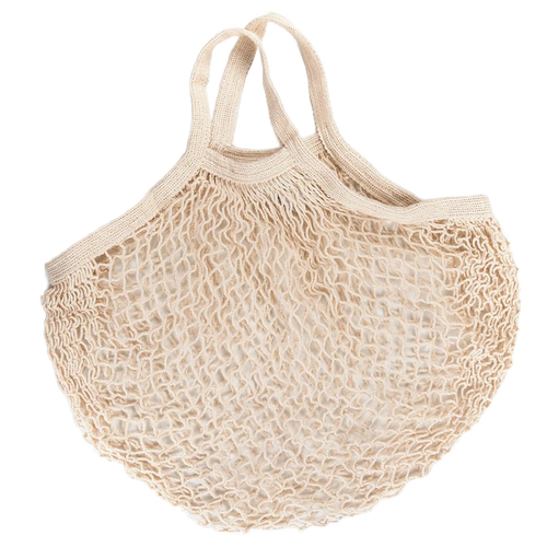 Natural cotton reusable string bag with shoulder handles, designed for carrying up to 40 pounds, ideal for Kitchen & Food, Storage and Serving, Best Sellers, and Promo Eligible collections.