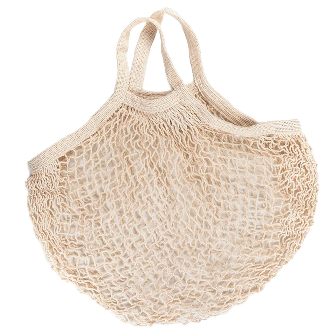 Natural cotton reusable string bag with shoulder handles, designed for carrying up to 40 pounds, ideal for Kitchen & Food, Storage and Serving, Best Sellers, and Promo Eligible collections.