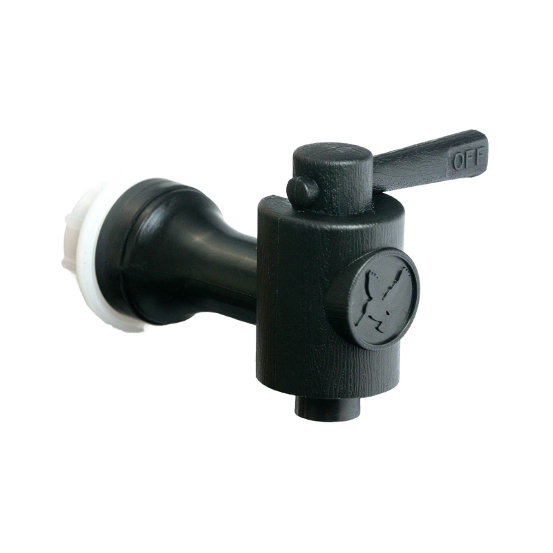 Handcrafted black plastic replacement tap featuring a functional lever marked "OFF," designed for British Berkefeld gravity water filters, ideal for Appliances and Emergency Supplies collections.