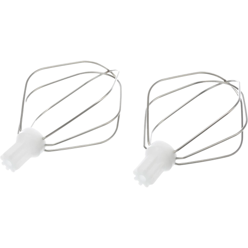 Two metal batter whisk attachments with white plastic bases, designed for smooth mixing in Kitchen & Food, Baking Supplies, Cookware, and Kitchen Gadgets collections.