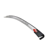 Curved steel scythe blade with hammered texture and black painted tang, designed for efficient cutting through dense growth, featured in Farm, Garden & Tool and Lawncare collections.