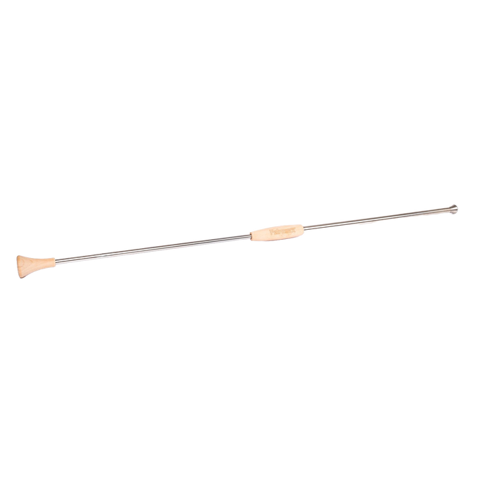 Long collapsible stainless steel fire blow pipe with natural wood handle for safe airflow direction into fires, ideal for Farm, Garden & Tool, Stoves, Camping, Hearth Accessories, and Best Sellers collections.