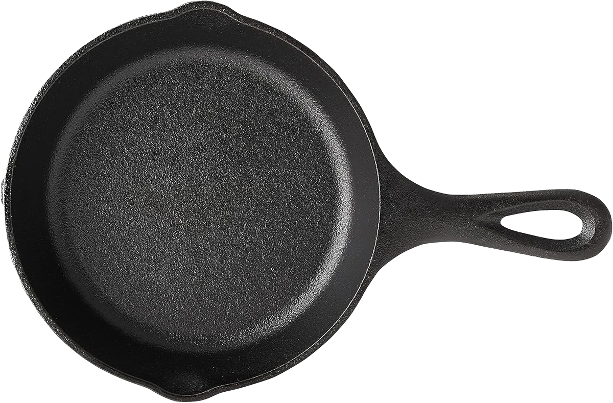 Small 6.5-inch cast iron skillet with a howling wolf design on the cooking surface, handcrafted in the USA, perfect for Kitchen & Food, Cookware, Cast Iron, and Best Sellers collections.