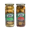 Two glass jars of seasoned pickled brussels sprouts, one labeled mild and the other hot, made in USA, perfect for Kitchen & Food, Pantry, Food, Best Sellers, and Promo Eligible collections.