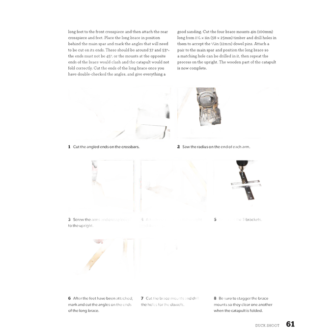 Page showing step-by-step woodworking instructions with detailed labeled photos illustrating assembly of a wooden project, part of a how-to book in toys, books, and home garden collections.