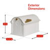 White and gold mailbox with curved top and traditional design, handcrafted in USA, measuring 13 inches high, 13.75 inches wide, and 21.25 inches deep, ideal for Home & Decor and Mailboxes and Address Signs collections.