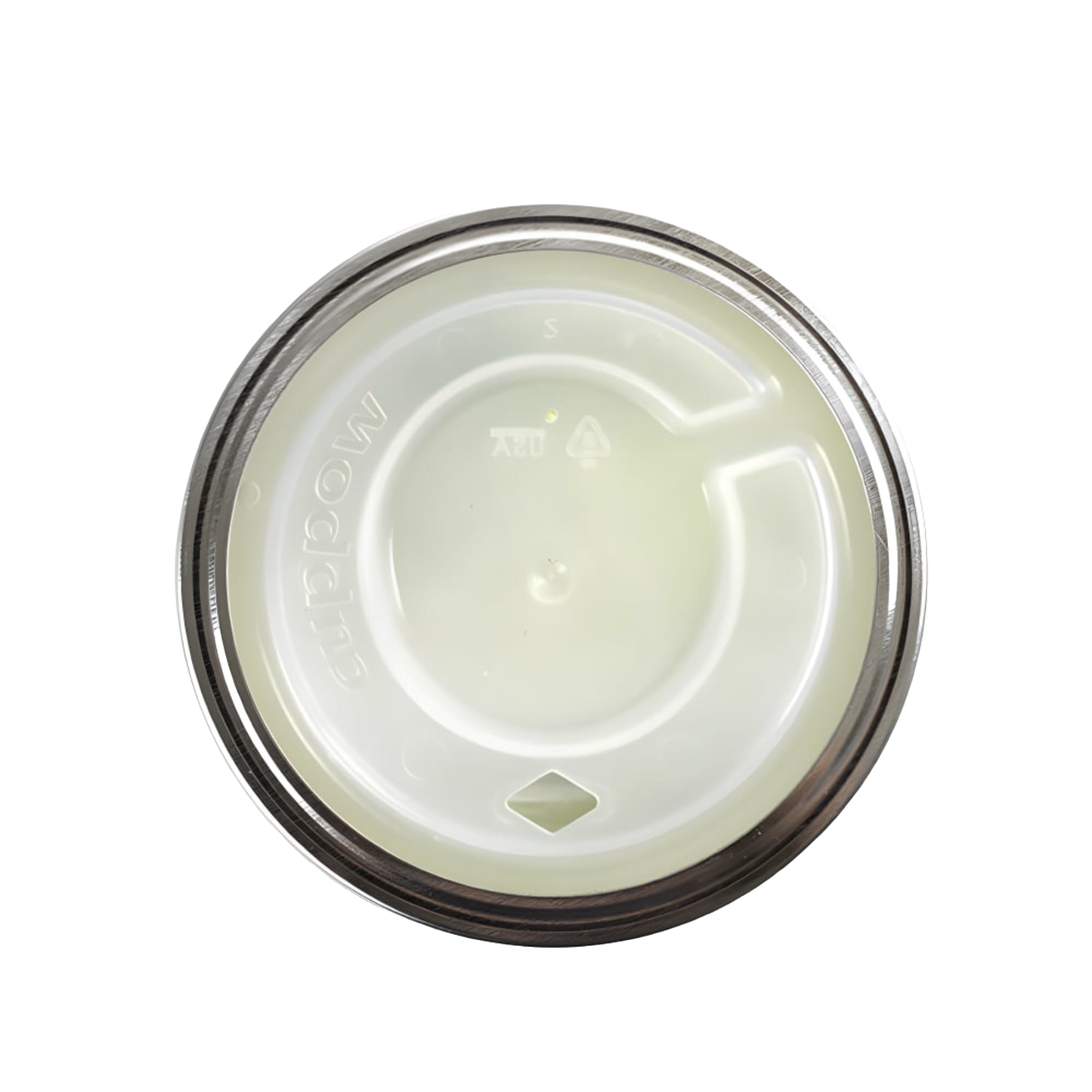 Top view of a translucent white drinking lid designed to fit wide-mouth jars, featuring a twist-open spout, part of Kitchen & Food, Dinnerware, and USA Made collections.