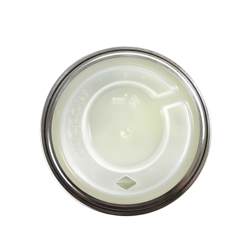 Top view of a translucent white drinking lid designed to fit wide-mouth jars, featuring a twist-open spout, part of Kitchen & Food, Dinnerware, and USA Made collections.