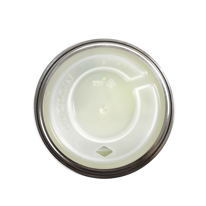Top view of a translucent white drinking lid designed to fit wide-mouth jars, featuring a twist-open spout, part of Kitchen & Food, Dinnerware, and USA Made collections.
