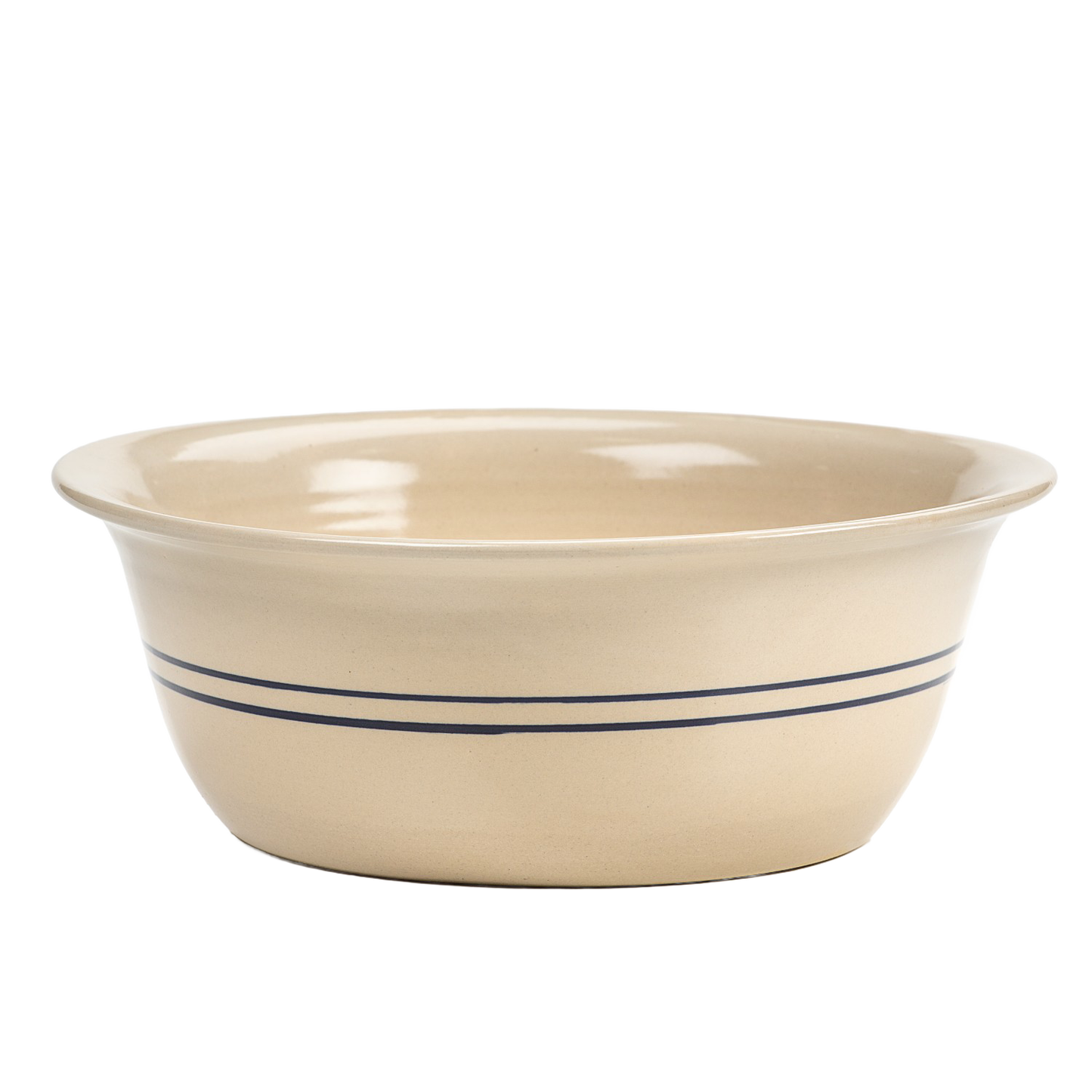 Handcrafted stoneware wash basin with classic blue stripe design, made in USA, perfect for Home & Decor and Household Helpers collections.
