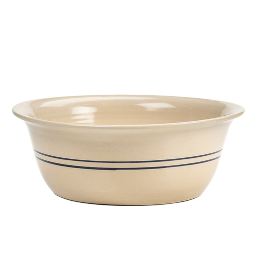 Handcrafted stoneware wash basin with classic blue stripe design, made in USA, perfect for Home & Decor and Household Helpers collections.