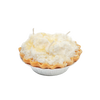Handcrafted scented coconut cream pie dessert candle with textured whipped topping and wick, made in USA, featured in Home & Decor, Best Sellers, and Promo Eligible collections.