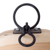 Close-up of a handcrafted double ox yoke made from unfinished wood, featuring black metal rings and hardware, ideal for Farm, Garden & Tool and Farm Tools collections.