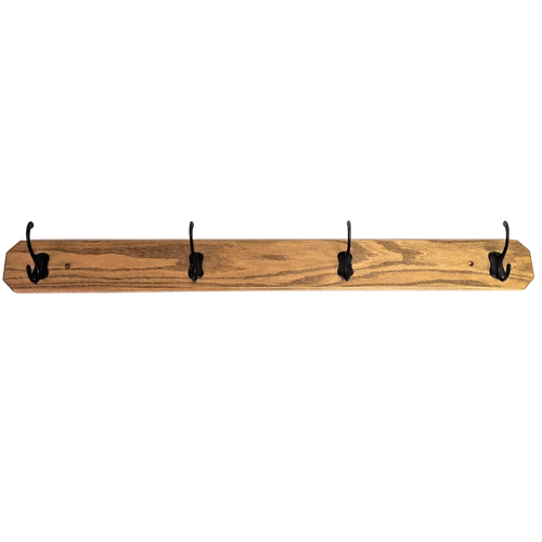 Handmade oak wallboard with four metal hooks in a smooth finish, crafted by Amish artisans in the USA, featured in Home & Decor, Household Helpers, and Best Sellers collections.