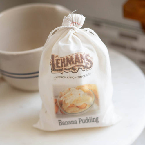 Natural fabric drawstring bag containing handcrafted banana pudding mix with rustic branding, perfect for Kitchen & Food, Food, Pantry, Dry Goods and Mixes, Best Sellers, Promo Eligible collections.