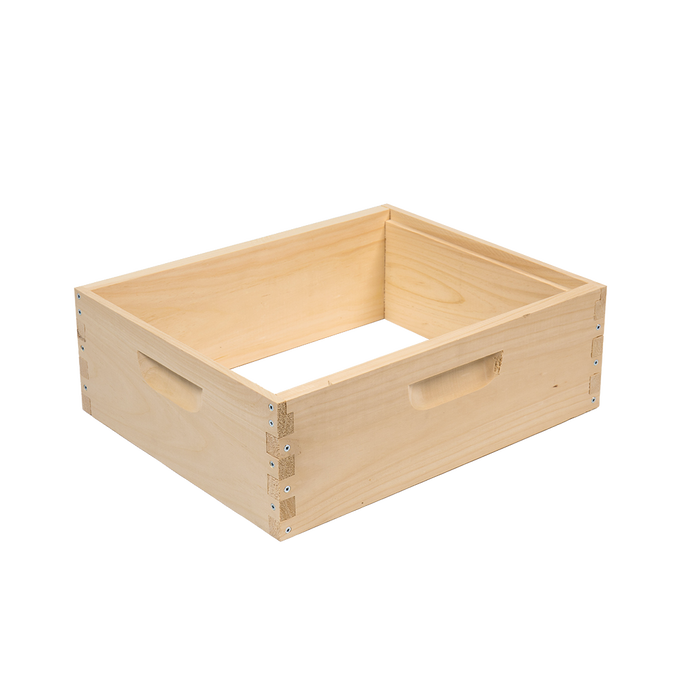 Handcrafted wooden beehive box with smooth natural finish, dovetail joints, and built-in handles, part of Amish made beekeeping supplies in Farm, Garden & Tool collection.