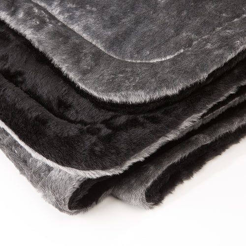 Soft handcrafted Amish made lap robe in dark gray and black with plush faux fur exterior and quilted synthetic lining, ideal for Home Textiles, Emergency Supplies, and USA Made collections.