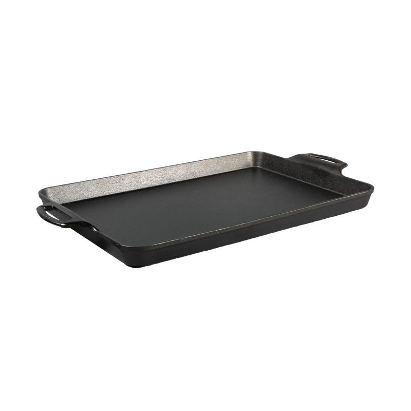 Heavy-duty cast iron baking pan with two handles, featuring a pre-seasoned surface for even cooking, part of Kitchen & Food, Cookware, Cast Iron, Baking Supplies, USA Made, Best Sellers, and Promo Eligible collections.