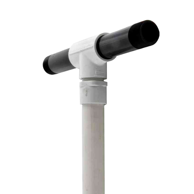 Lower height deep well pump head assembly with durable white and black PVC components, designed for water pumps and deep well use, made in USA, featured in Appliances and Water Pumps collections.