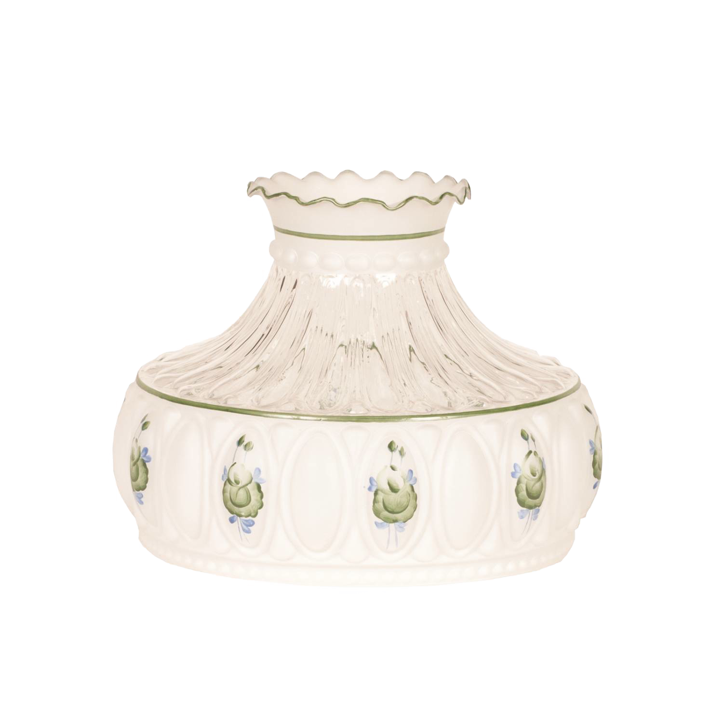 Handcrafted 10-inch glass lamp shade featuring green rose accents and soft light diffusion, ideal for lamps and lighting, parts and accessories, and best sellers collections.