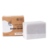 Handcrafted chemical-free natural dish soap bar unscented and vegan, wrapped in white paper beside recyclable brown cardboard box, suitable for household cleaning and Home & Decor collections.