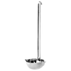 Gleaming stainless steel ladle with a hooked handle and dual spouts designed for easy pouring by both right and left-handed users, perfect for Kitchen & Food and Homesteading collections.